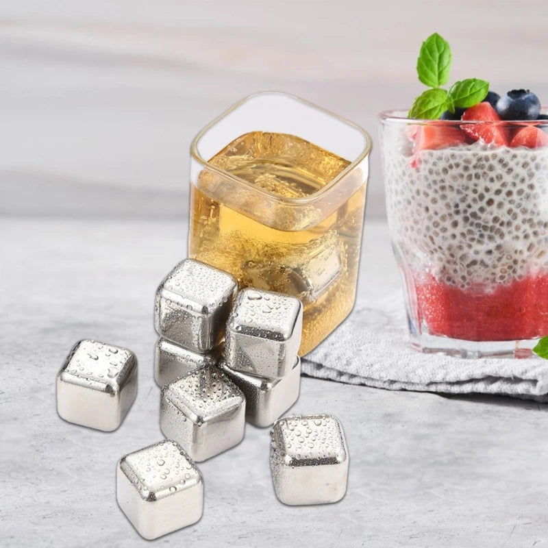 12Pcs 304Stainless Steel Ice Cubes Set with Tongs Drinking Chilling Stone Metal Ice Chilling Ice Suitable for Cooling