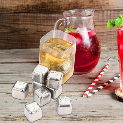 12Pcs 304Stainless Steel Ice Cubes Set with Tongs Drinking Chilling Stone Metal Ice Chilling Ice Suitable for Cooling