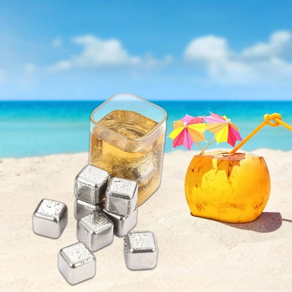 12Pcs 304Stainless Steel Ice Cubes Set with Tongs Drinking Chilling Stone Metal Ice Chilling Ice Suitable for Cooling